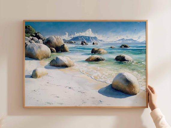Boulders Beach Poster South Africa Travel Print Cape Town Wall Art Bay Decor