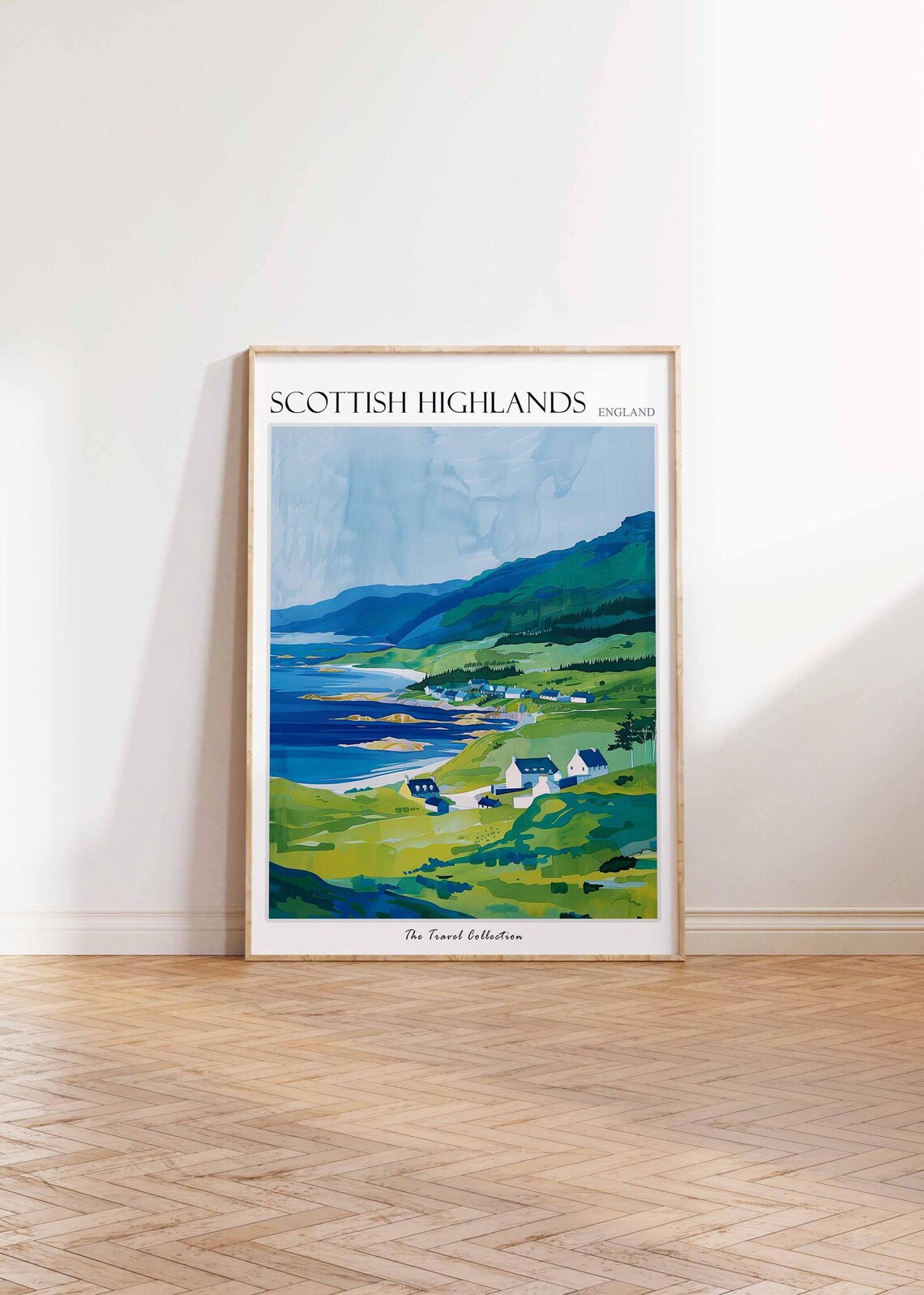 Scottish Highlands Blue Bay Cottage Hillside Coast Travel Poster - Image 2