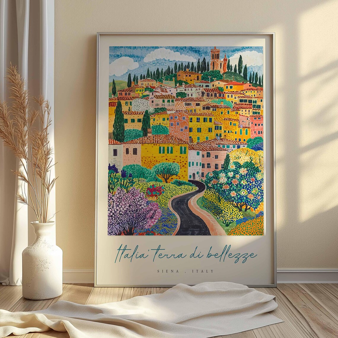 Siena Italy Pointillist Hill Town Winding Road Gardens Travel Poster - Image 2