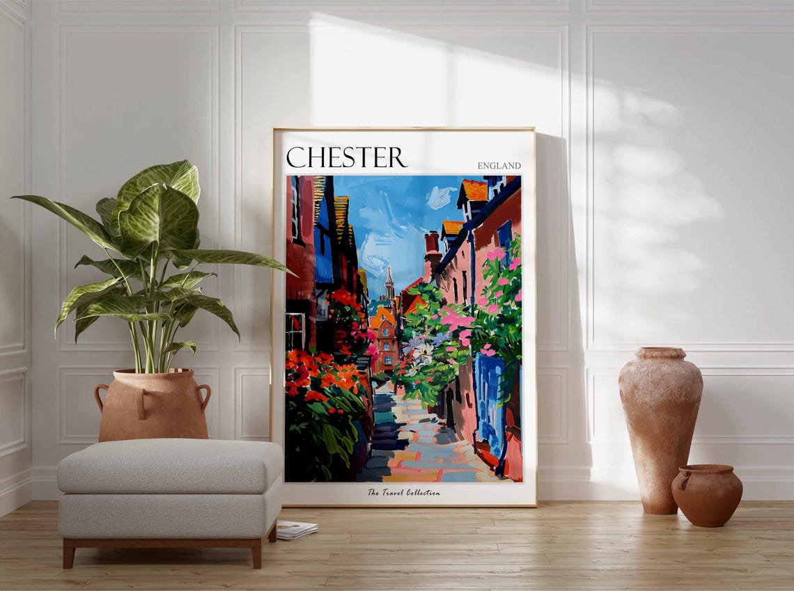Chester Poster England Travel Print British Decor United Kingdom Travel Poster City Print Chester Gift Chester Travel Poster - Image 2