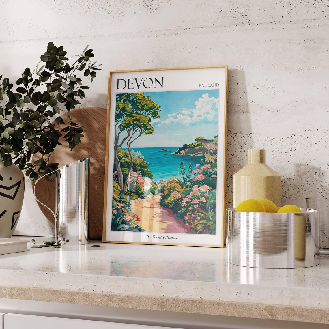 Devon England Coastal Path Flowers Ocean View Colorful Travel Poster - Image 2