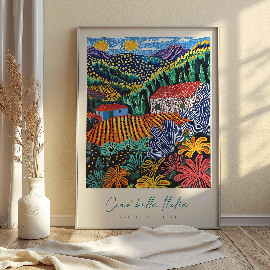 Ciao Bella Italia Calabria Italy Pointillist Countryside Poster - Image 2