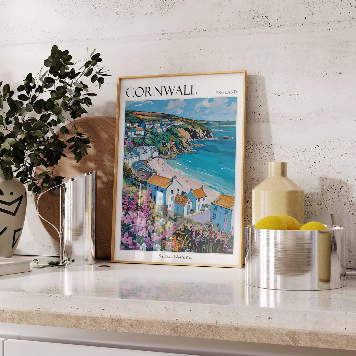 Cornwall England Cliffside Village Beach Wildflower Travel Poster - Image 3