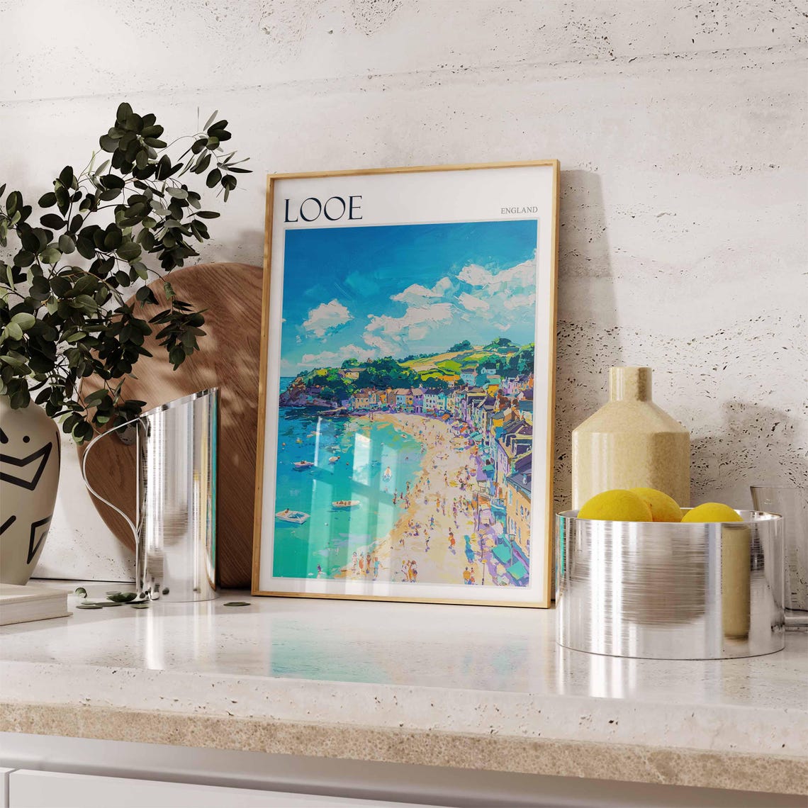 Looe England Crowded Turquoise Beach Summer Crowd Seaside Town Poster - Image 2