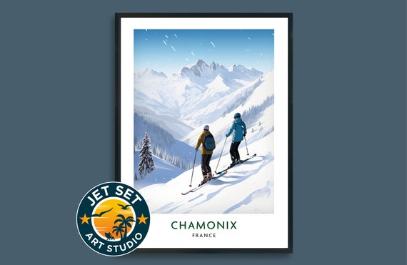 Chamonix Skiing Travel Poster