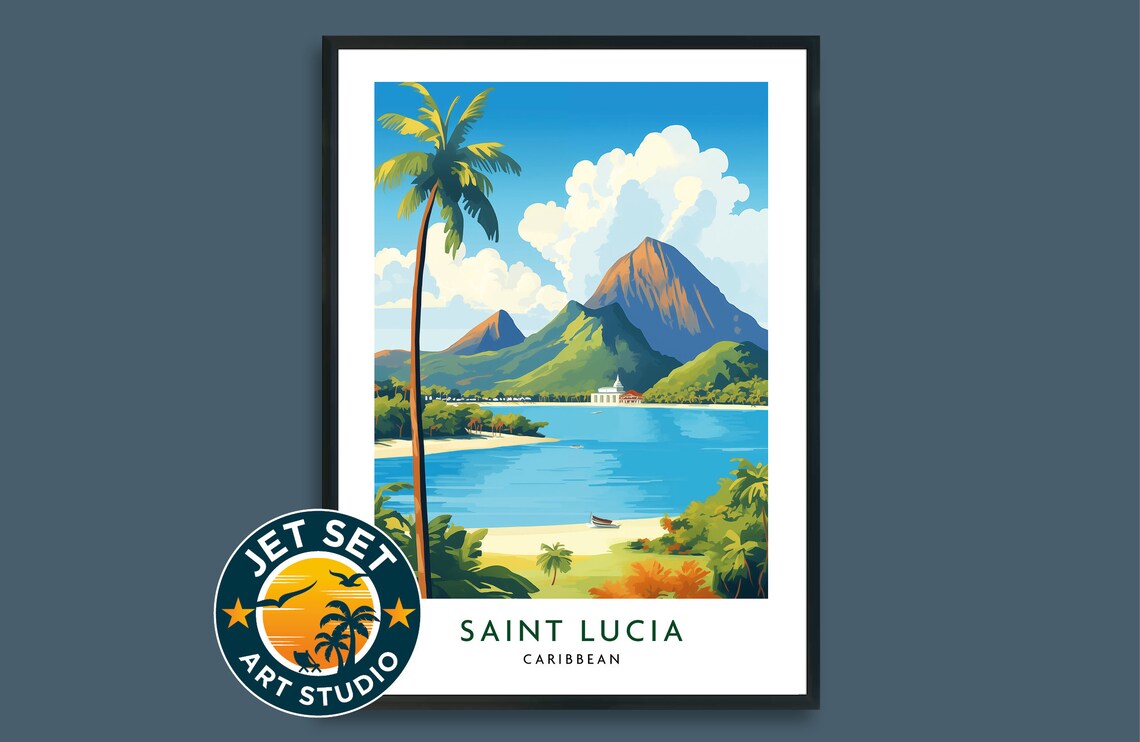 Saint Lucia Caribbean Retro Travel Poster Tropical Island Art