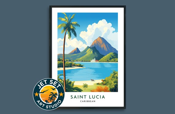 Saint Lucia Caribbean Retro Travel Poster Tropical Island Art