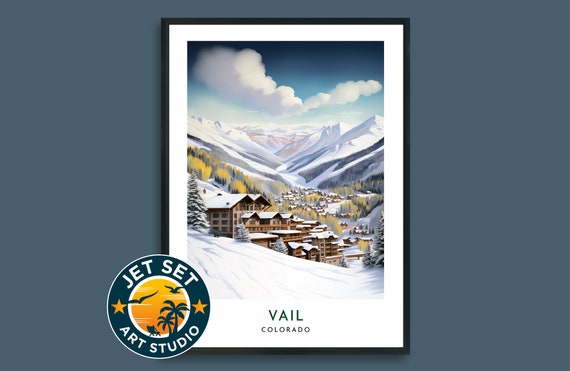 Vail Colorando Skiing Travel Print Poster Usa Unframed Framed Canvas Wall Art