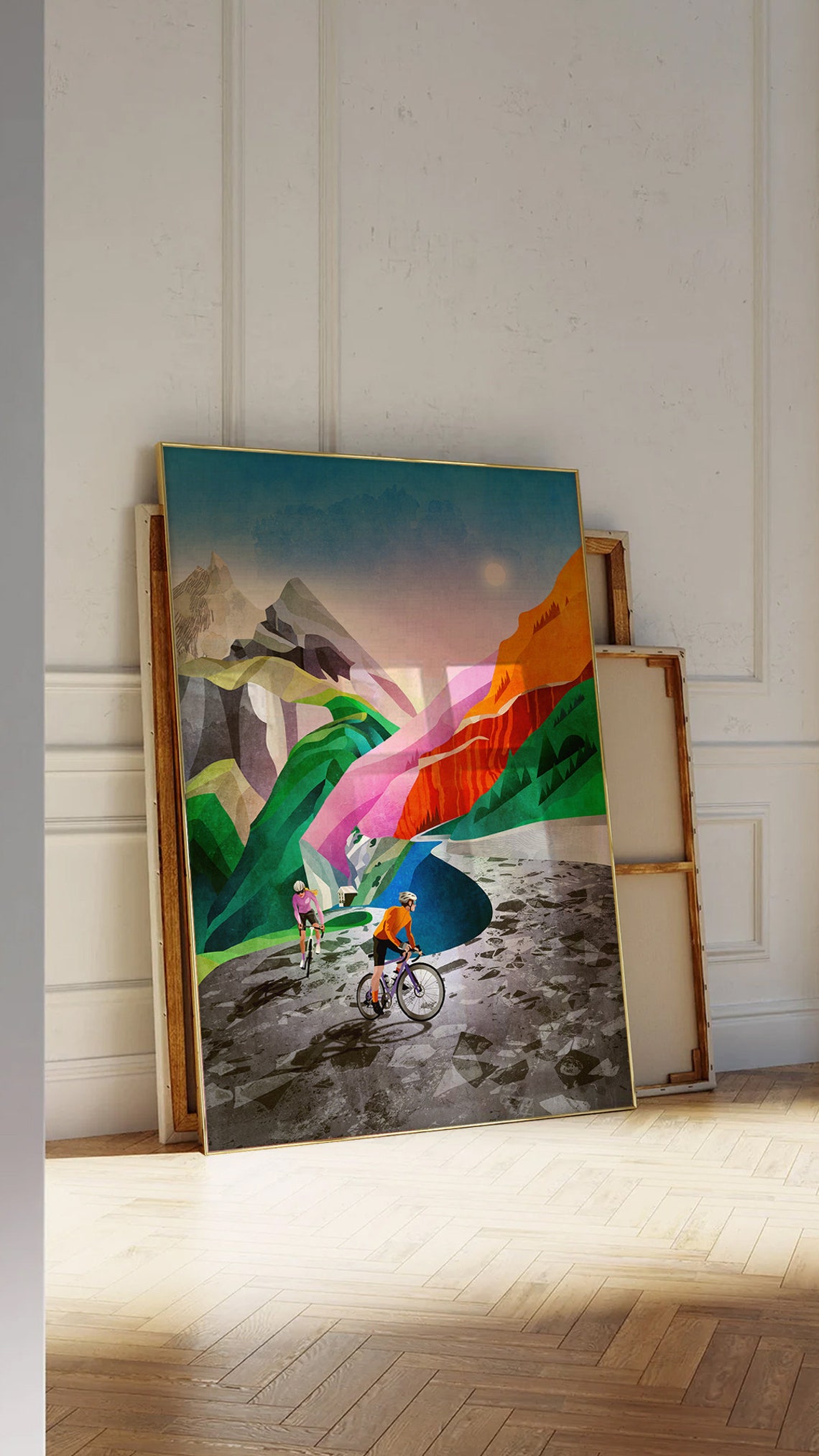 Alpine Road Cyclists Climbing Mountain Switchbacks Poster for Riders - Image 3