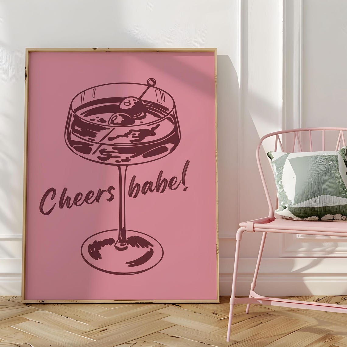 Cheers Babe Pink Coupe Glass Cocktail Toast Quote Poster Art
