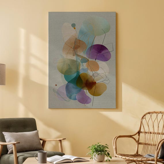 Abstract Colorful Canvas Art Modern Geometric Shapes With Transparent Layers Contemporary Wall Decor For Living Room Office Or Studio