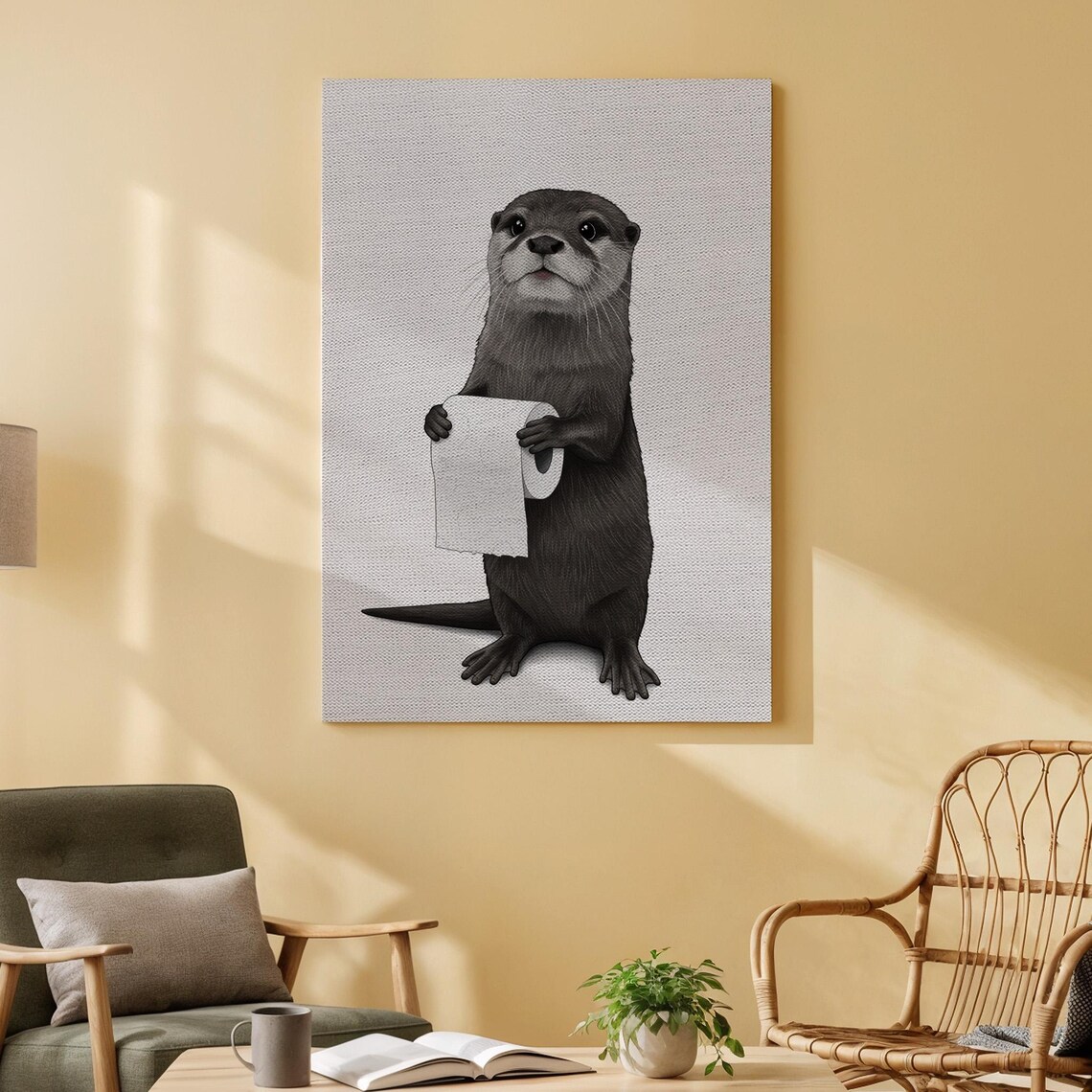 Otter Holding Toilet Paper Funny Bathroom Animal Quirky Humor Poster