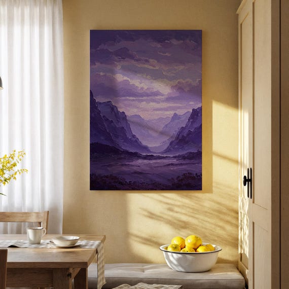 Purple Mountain Landscape Canvas Art Mystic Valley Dreamy Nature Scene For Living Room Bedroom Or Artistic Spaces Decor