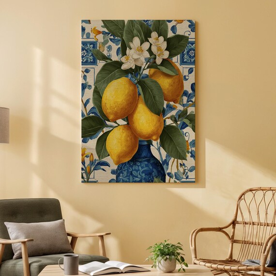 Lemons on Branch Chinoiserie Vase Mediterranean Citrus Art Poster