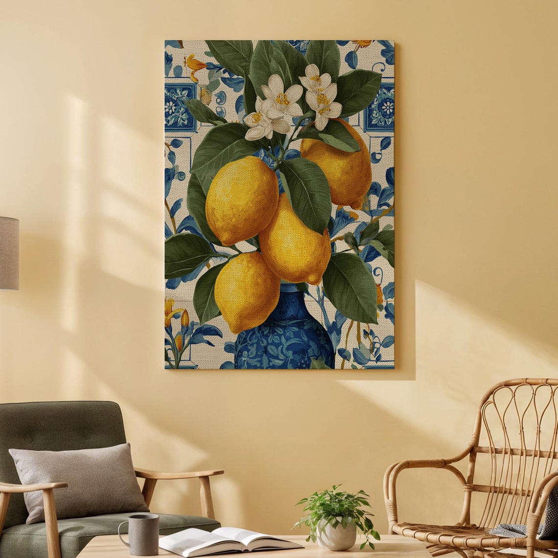 Lemons on Branch Chinoiserie Vase Mediterranean Citrus Art Poster