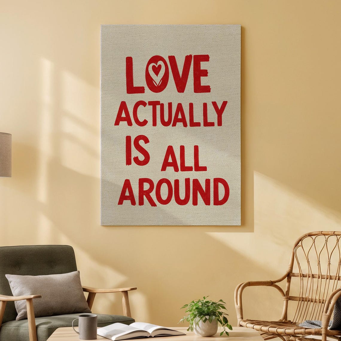 Love Actually Is All Around Red Typography Quote Canvas Poster