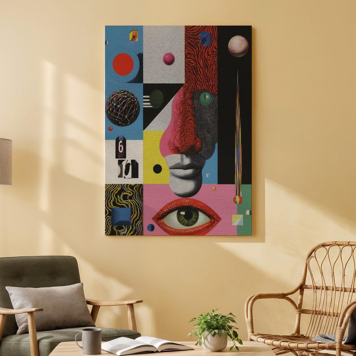 Surreal Cubist Face Collage Lips Eye Abstract Fragment Canvas Poster