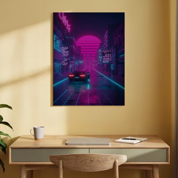 Neon Cityscape Canvas Art Retro Futuristic Streets With Vibrant Lights Scifi Inspired Artwork For Living Room Bedroom Or Office