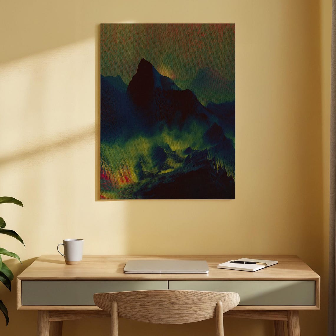 Dark Mountain Night Sky Abstract Aurora Landscape Modern Wall Art