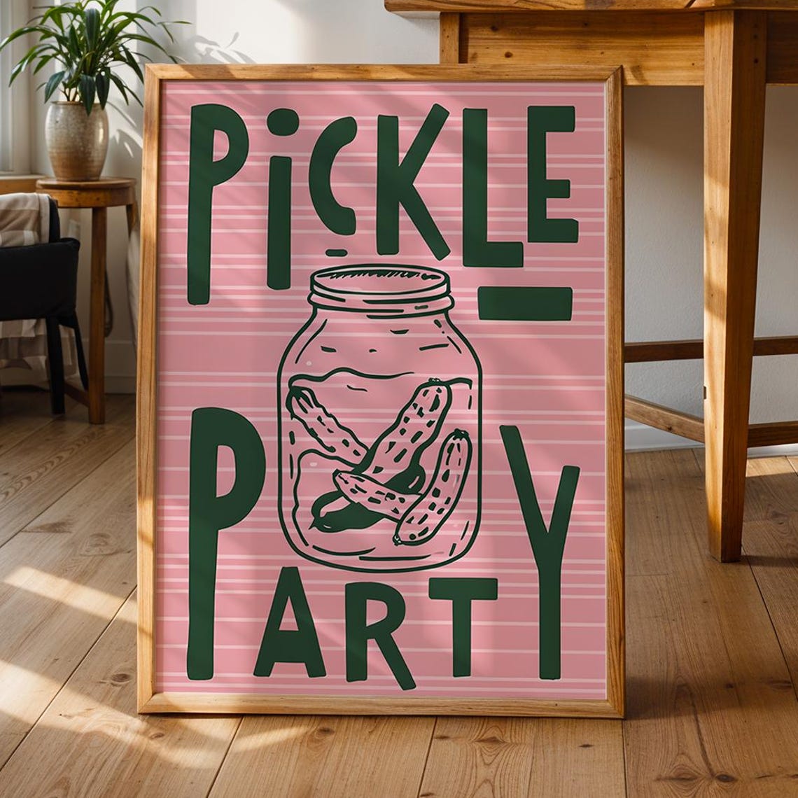 Pickle Party Retro Typography Pickle Jar Quirky Kitchen Poster