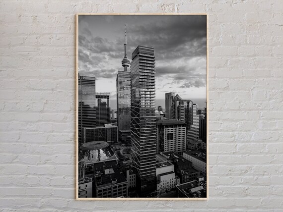Toronto Skyline With CN Tower Black White Cityscape Photo Poster