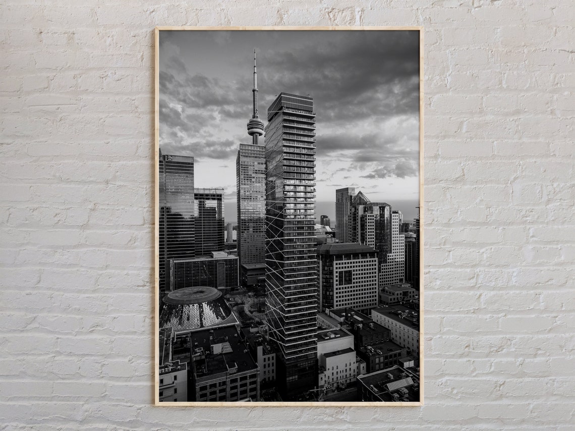 Toronto Skyline With CN Tower Black White Cityscape Photo Poster