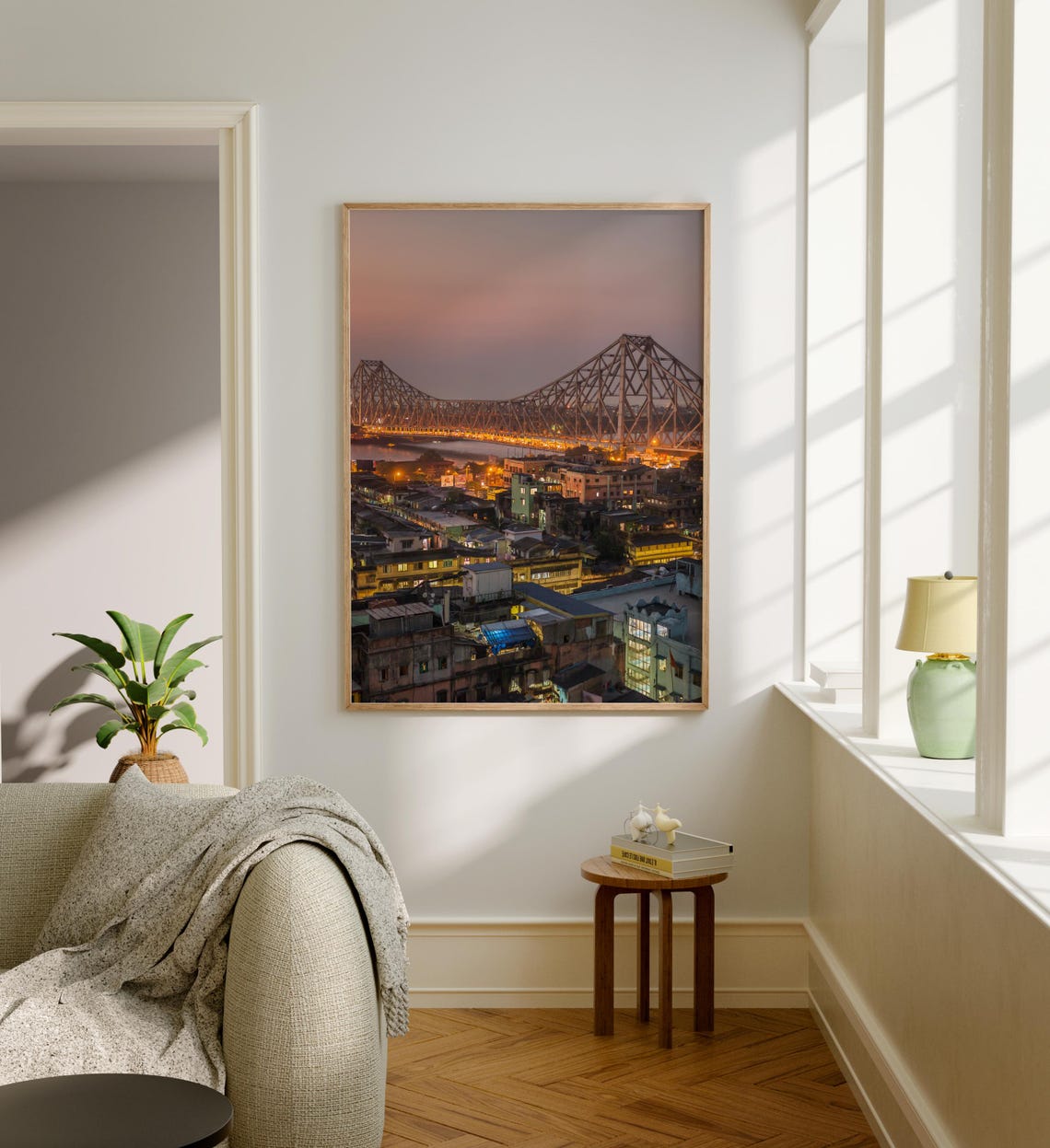 Kolkata India Howrah Bridge Illuminated At Dusk Landscape Poster - Image 5