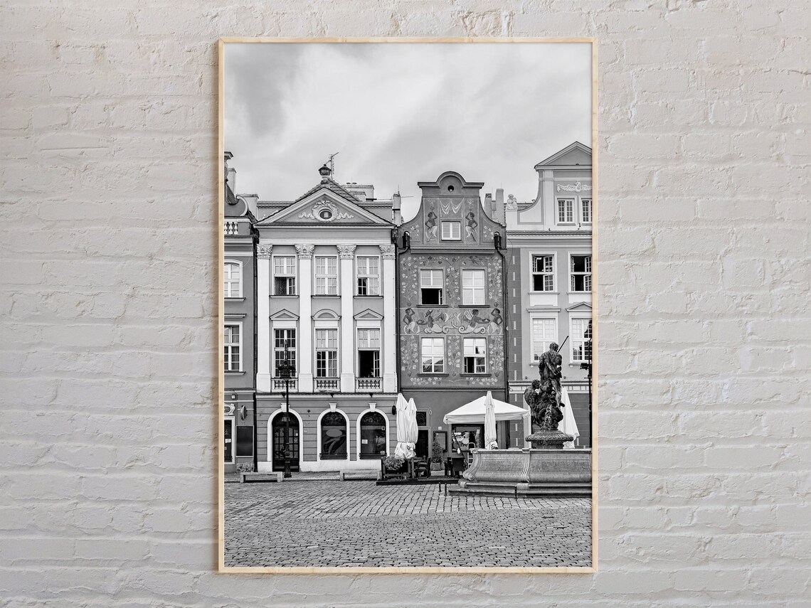 Poznan Poland Old Town Square Black and White Travel Photo Poster