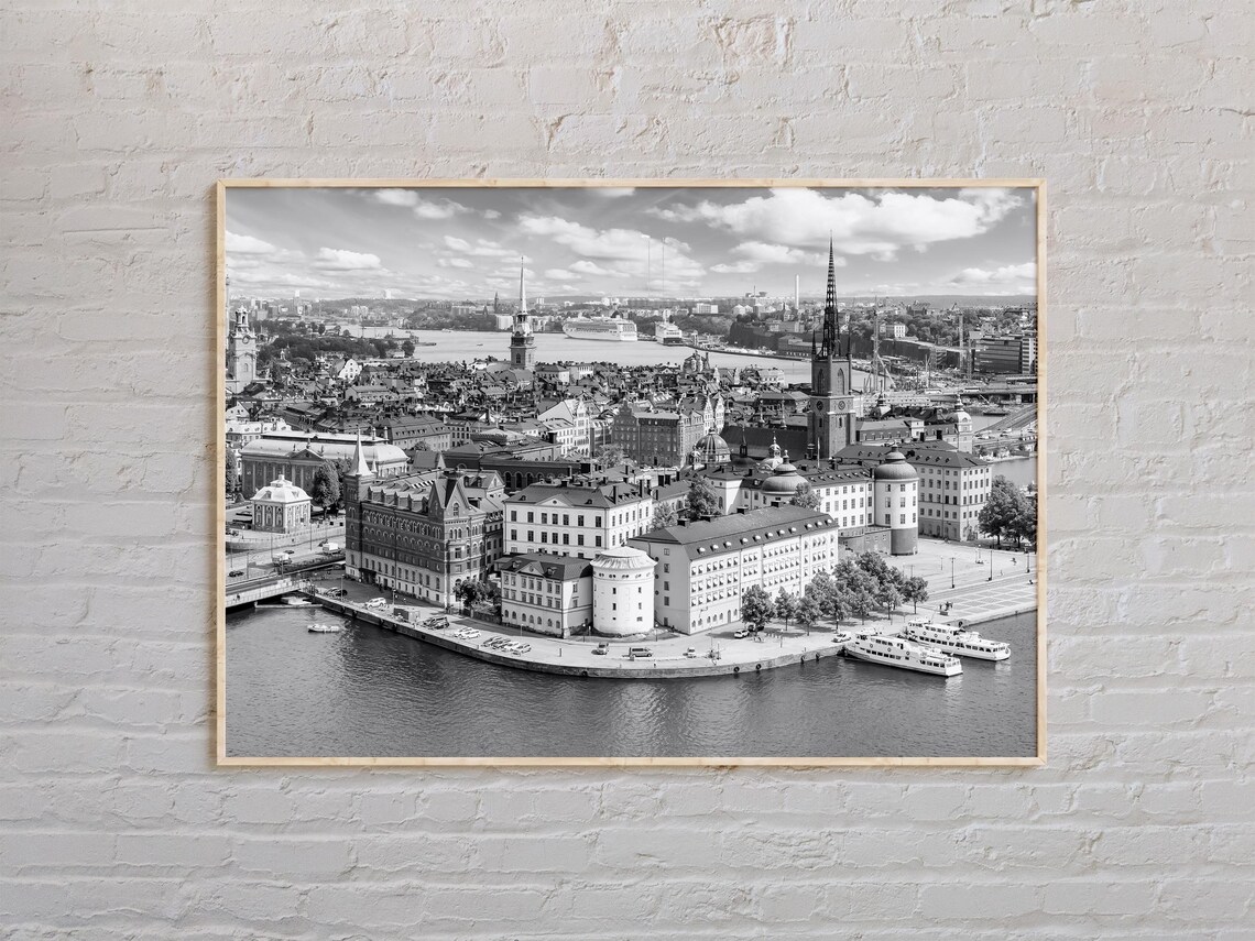 Stockholm Sweden Gamla Stan Old Town Aerial Mono Landscape Poster