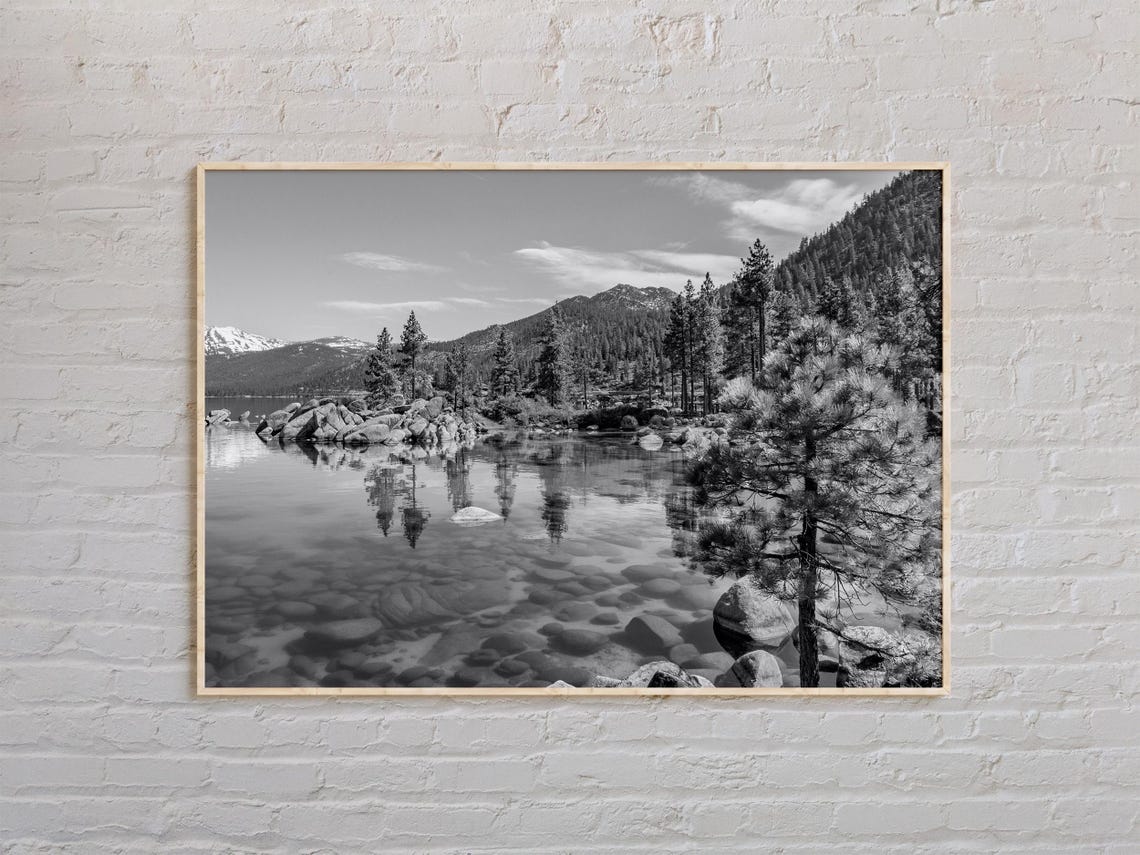 Black And White Lake Tahoe Print Wall Art Poster Photo Decor