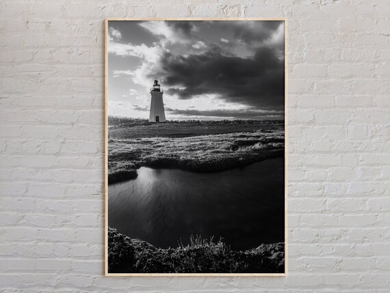 Connecticut Lighthouse Black and White Coastal Photography Poster