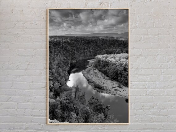 Black And White Winding River Aerial Forest Valley Photo Poster