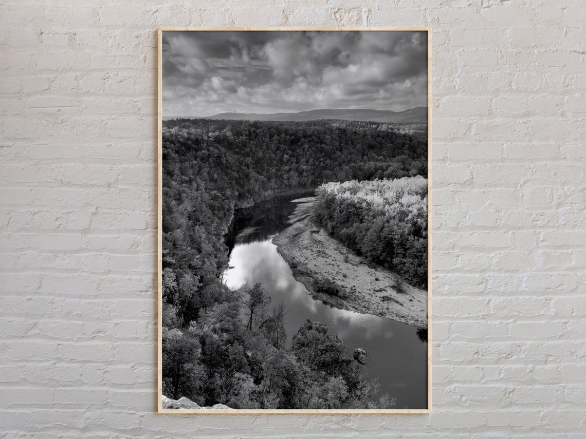 Black And White Winding River Aerial Forest Valley Photo Poster