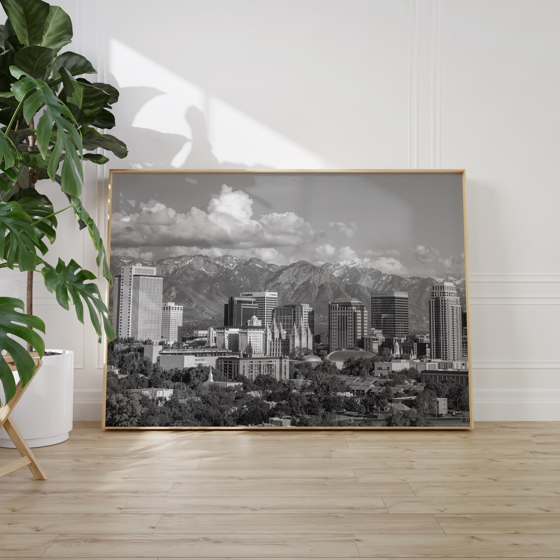 Salt Lake City Utah Skyline Wasatch Mountains Mono Landscape Poster - Image 2