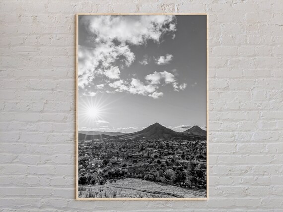 San Luis Obispo Hills Sunburst Black and White Landscape Photo Poster