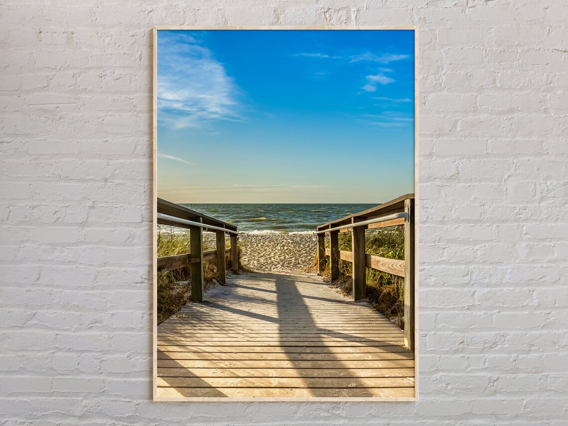 Sanibel Island Wooden Boardwalk Golden Sunset Beach Travel Photo Poster