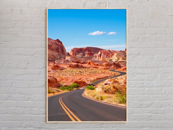 Nevada Red Rock Desert Road Winding Through the Landscape Poster