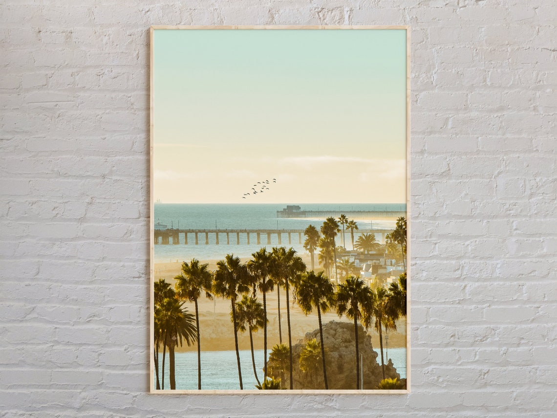 Orange County California Beach Pier Palms Sunset Coast Photo Poster