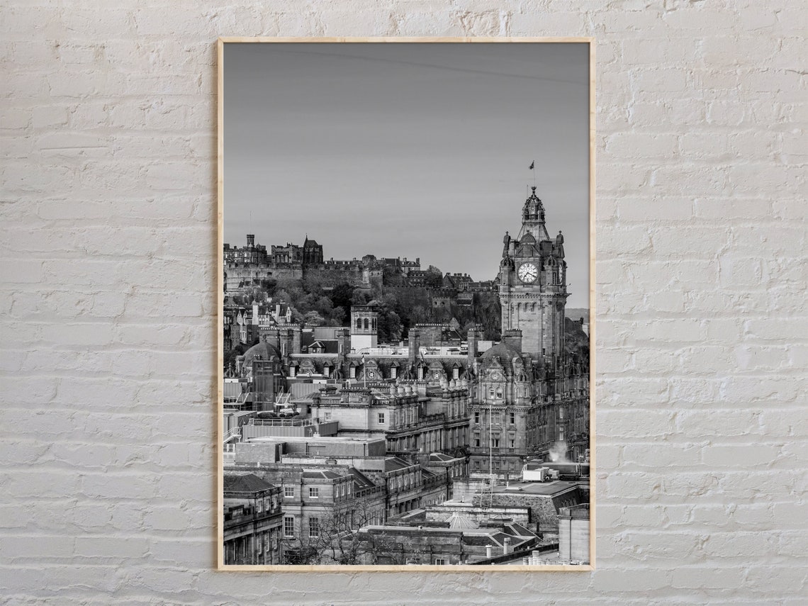 Edinburgh Scotland Old Town Clock Tower Black and White Poster