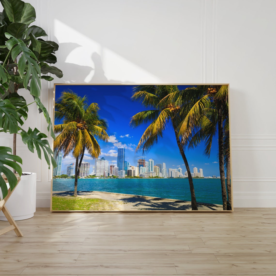 Miami Florida Skyline Palm Trees Biscayne Bay Waterfront View Poster - Image 2