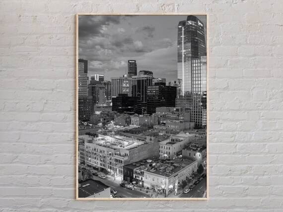 Denver Evening Skyline Cityscape Black And White Photo Poster