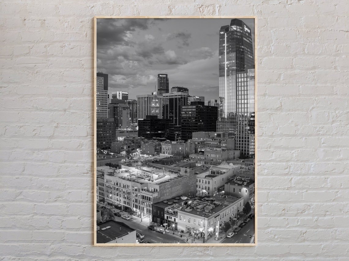 Denver Evening Skyline Cityscape Black And White Photo Poster