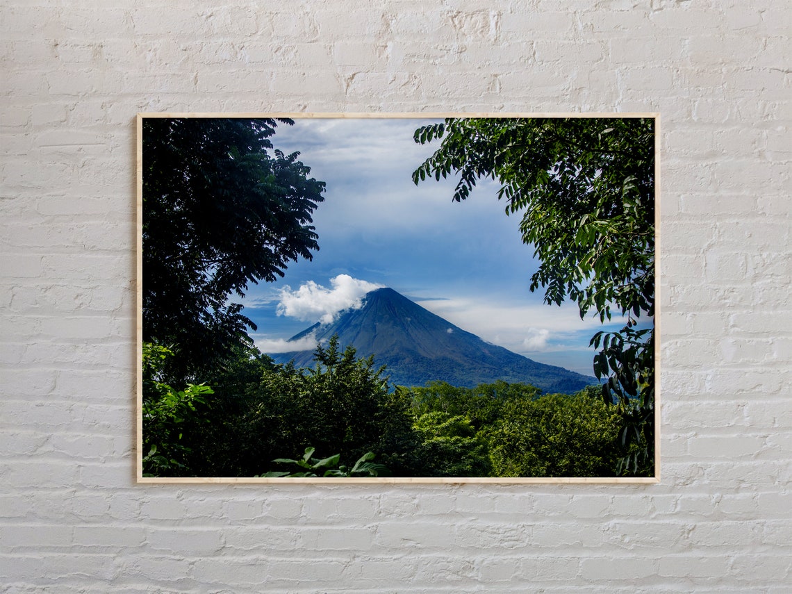 Misty Volcano Peak Rising Above Lush Jungle Rainforest Photo Poster