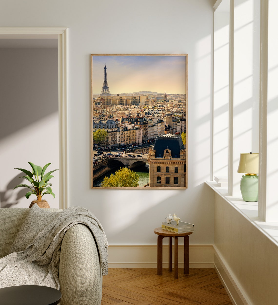 Paris France Eiffel Tower Seine Rooftops Golden City View Poster - Image 5