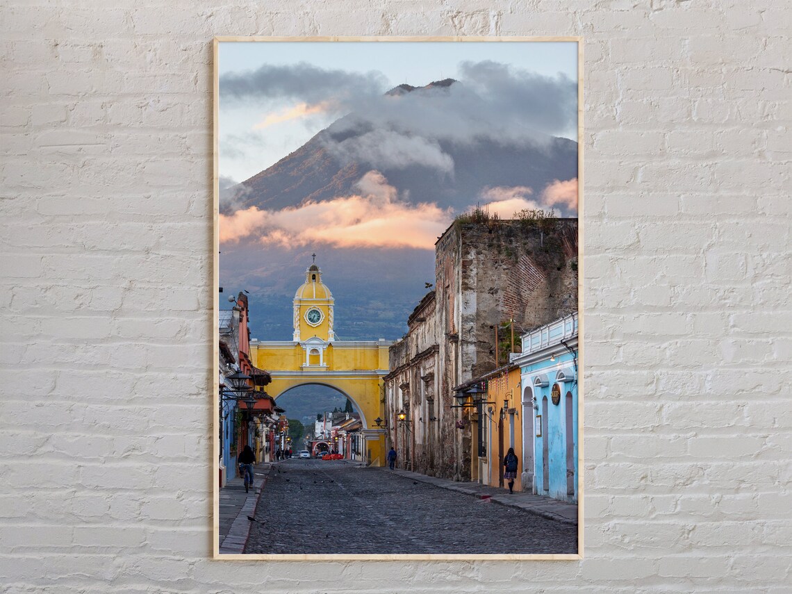 Guatemala Antigua Colonial Arch Santa Catalina Volcano Poster