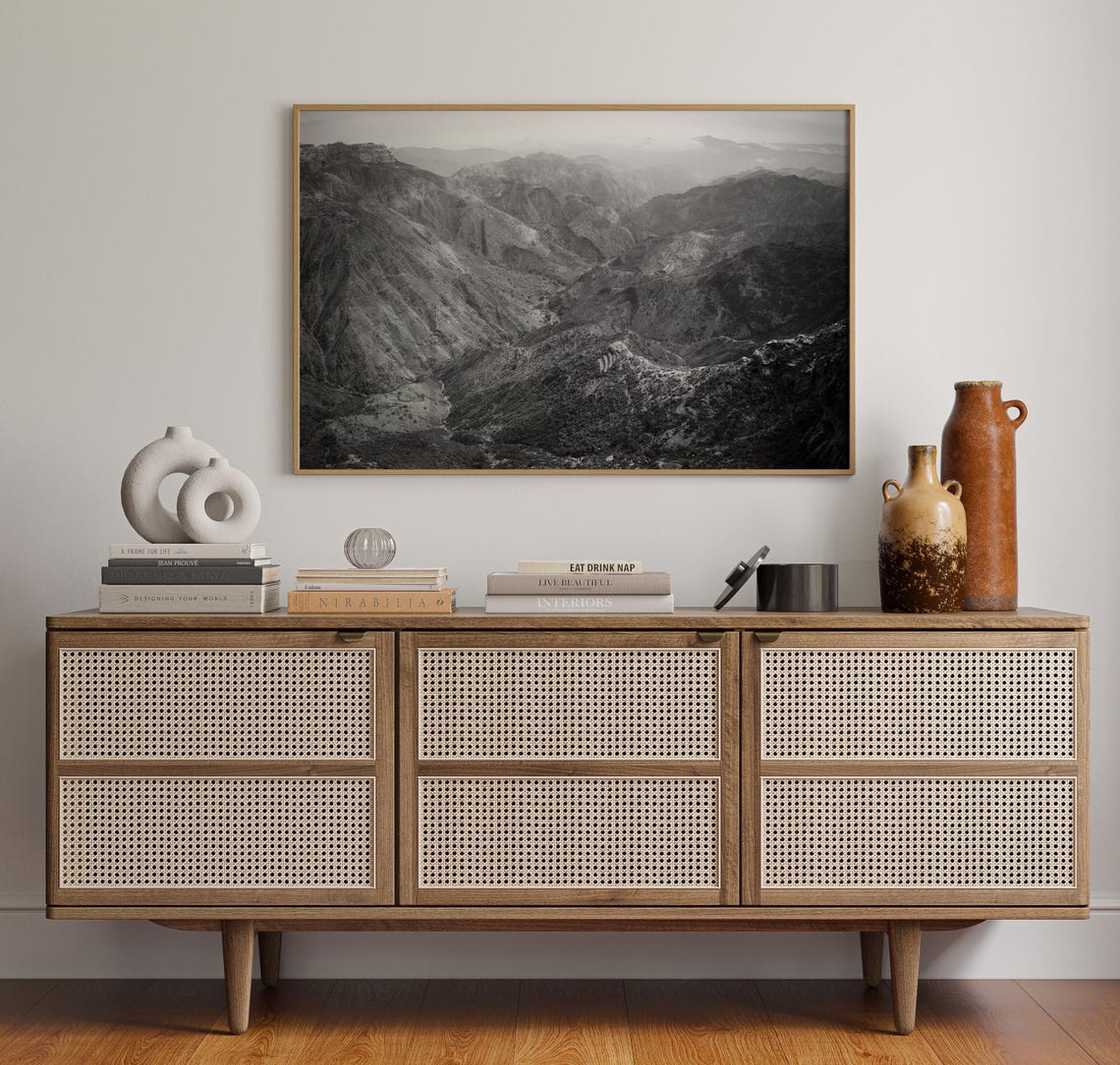 Eritrea Misty Mountain Ranges Layers Black and White Landscape Poster - Image 4