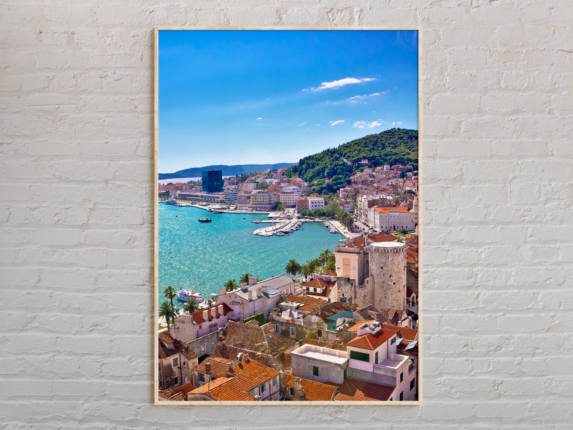 Split Croatia Harbor Old Town Aerial Coastline Dalmatia View Poster