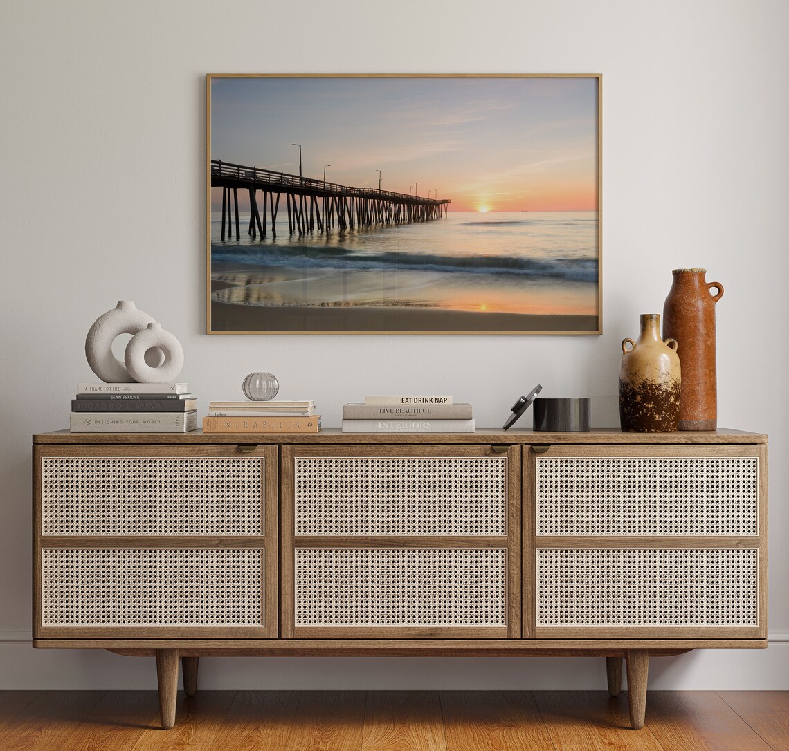 Virginia Beach Wooden Pier Serene Golden Sunset Ocean Photo Poster - Image 4