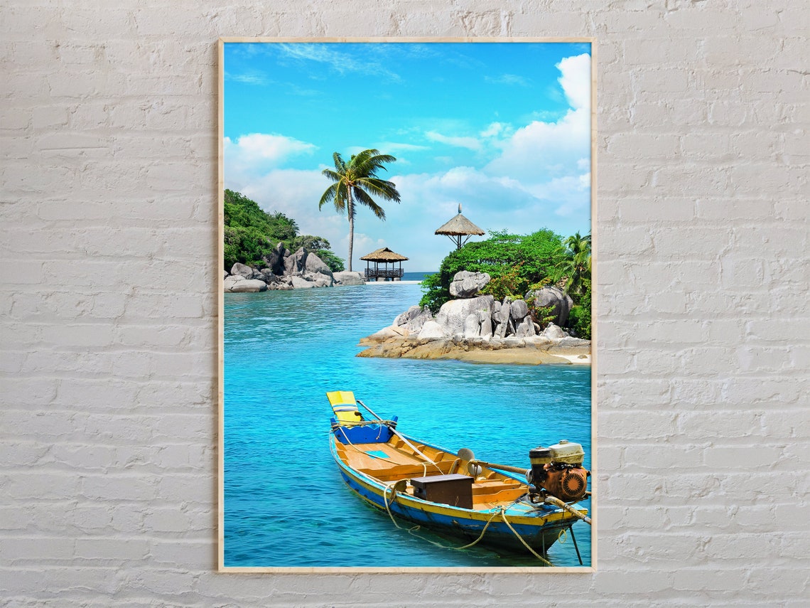 Thailand Tropical Island Longtail Boat Turquoise Sea Art Poster