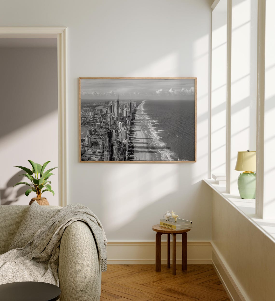 Gold Coast Aerial High Rise Beach Skyline Black and White Poster - Image 5